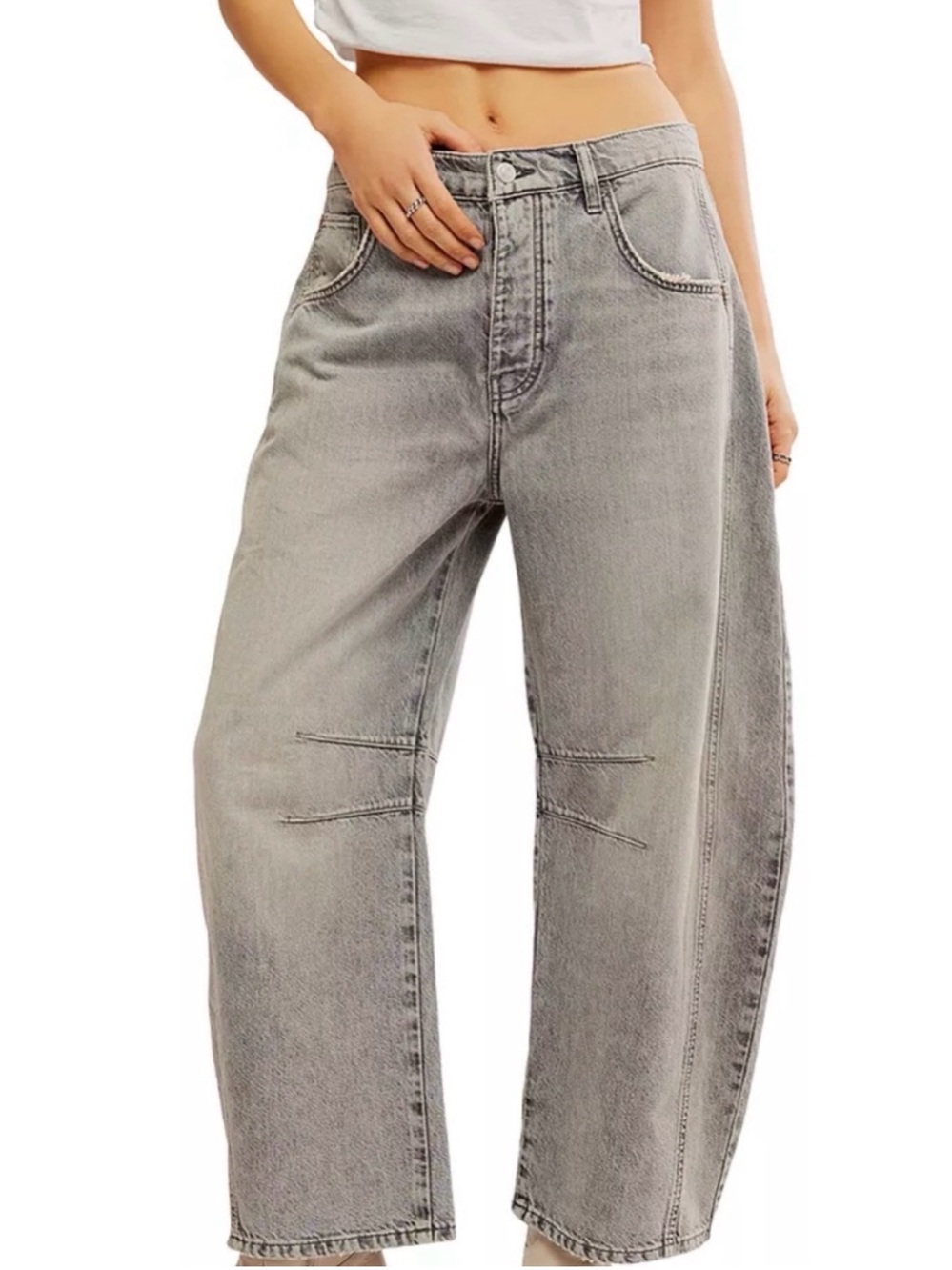 Free People We The Free Good Luck Mid Rise Barrel Jeans Women’s Size 25 Gray